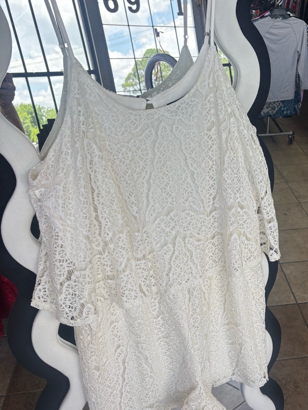 Moschino White Lace Crochet Jumpsuit with Spaghetti Straps